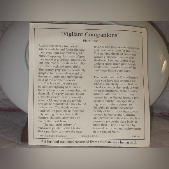 Vigilant Companions Wolf Plate Winter Shadows Bradford Exchange. - Picture 4 of 4